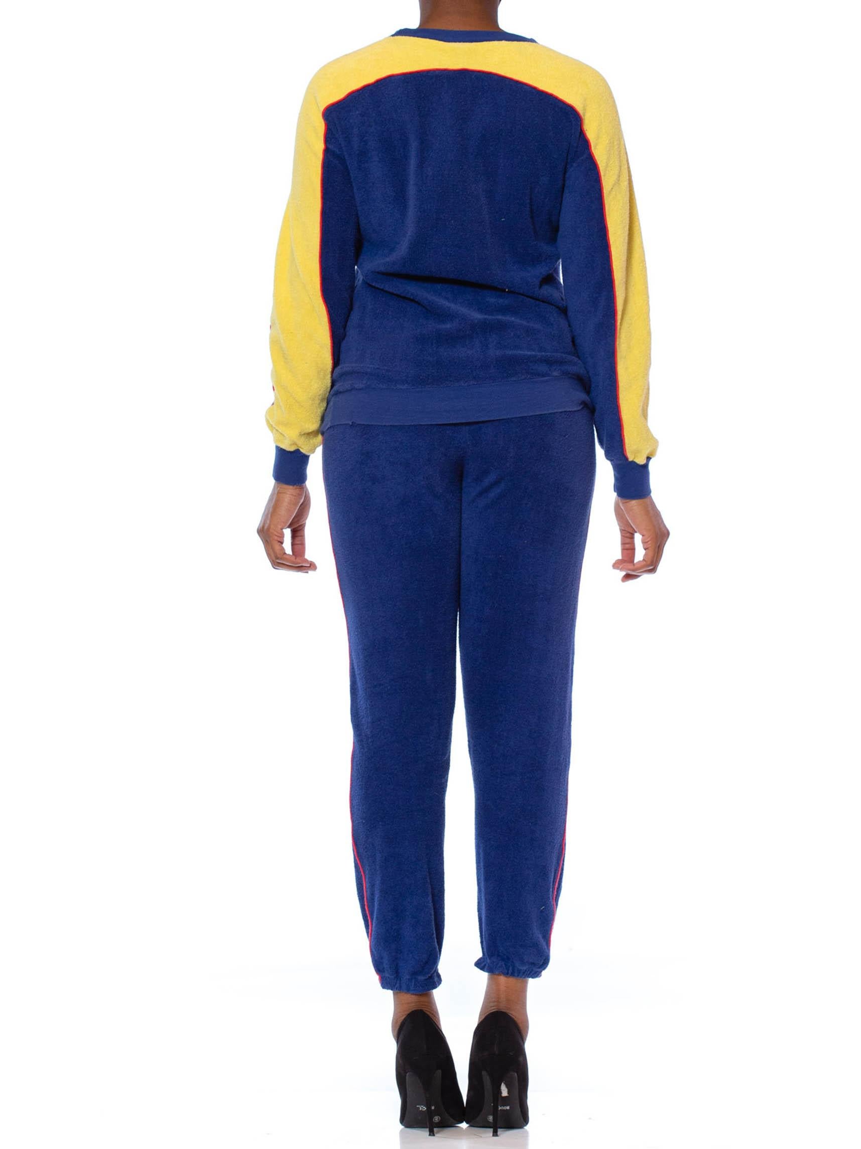 Purple 1970S Blue & Yellow Cotton Nylon Terry  Tracksuit Ensemble