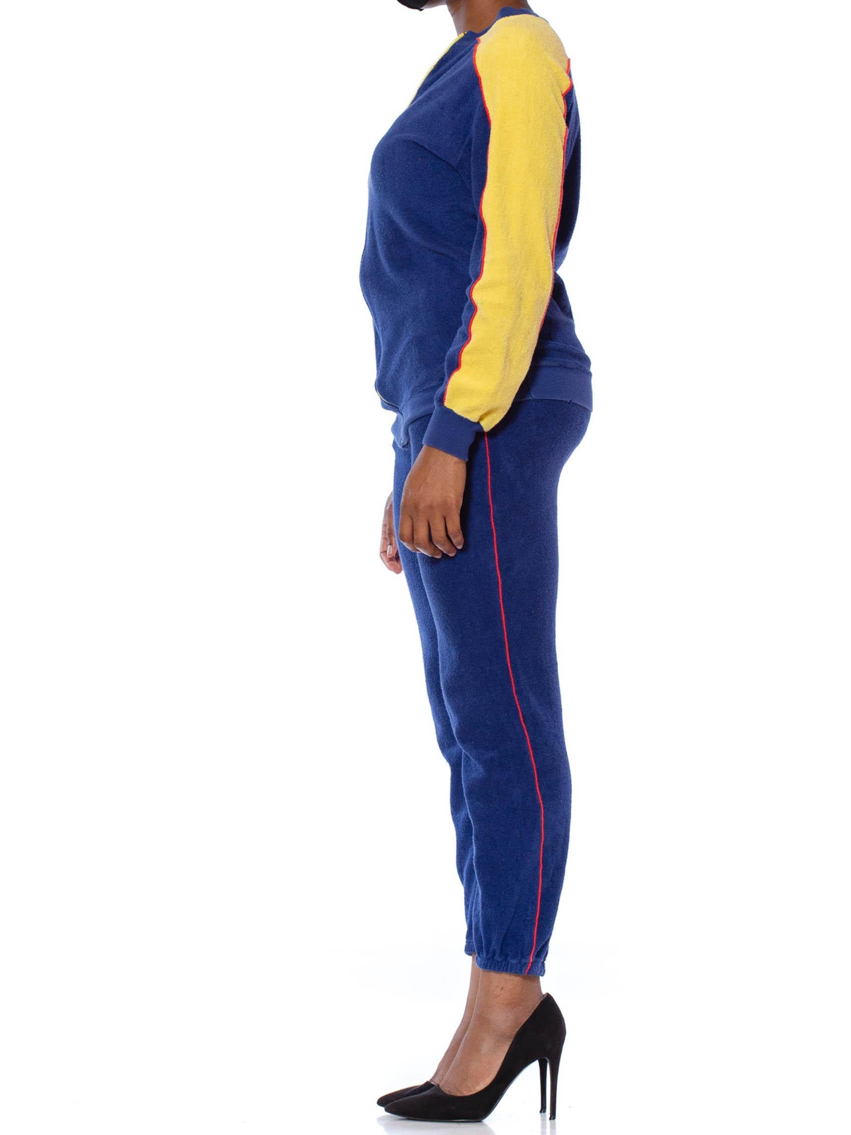 1970S Blue & Yellow Cotton Nylon Terry  Tracksuit Ensemble In Excellent Condition In New York, NY