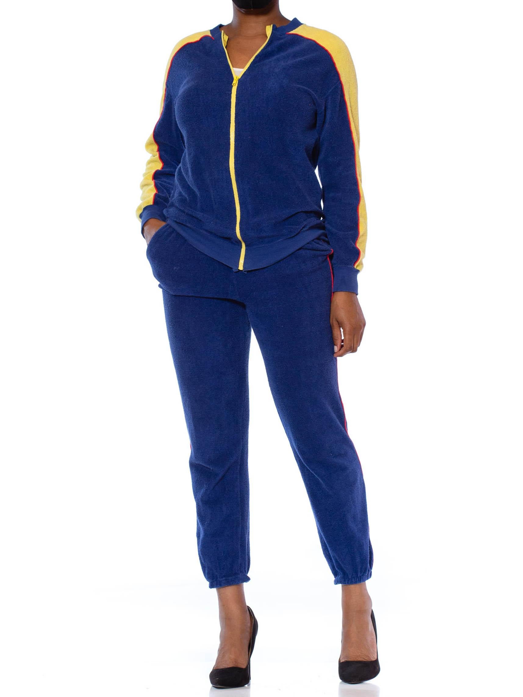 Women's 1970S Blue & Yellow Cotton Nylon Terry  Tracksuit Ensemble