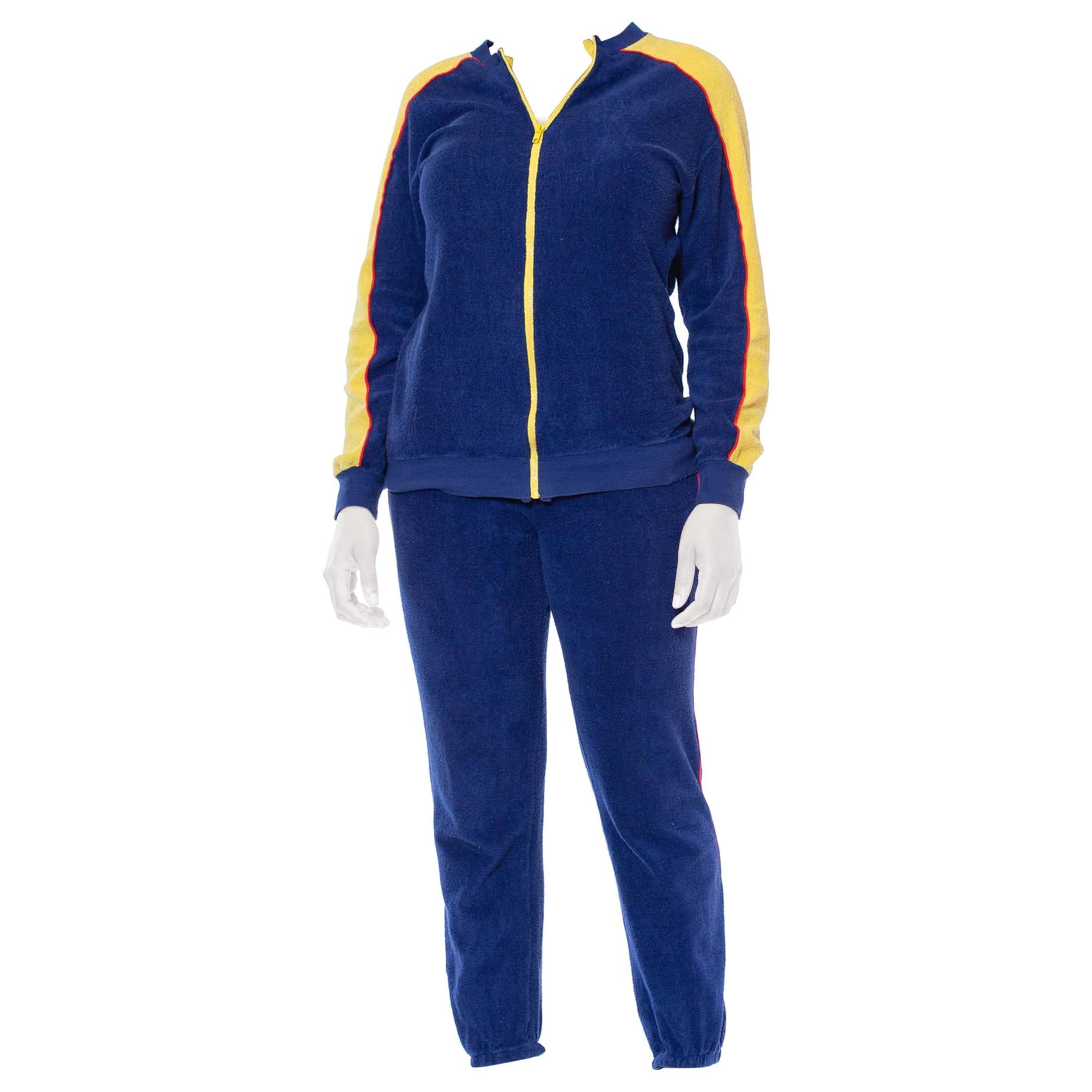 1970S Blue & Yellow Cotton Nylon Terry  Tracksuit Ensemble