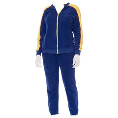 1970S Blue & Yellow Cotton Nylon Terry  Tracksuit Ensemble