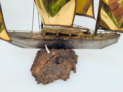 1970s Boat Brass Sculpture Mounted on Wood