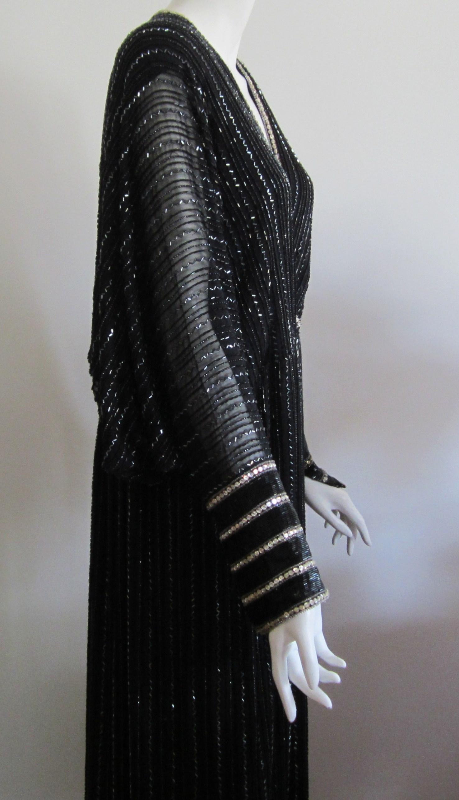 1970s BOB MACKIE Beaded Batwing Gown For Sale 5