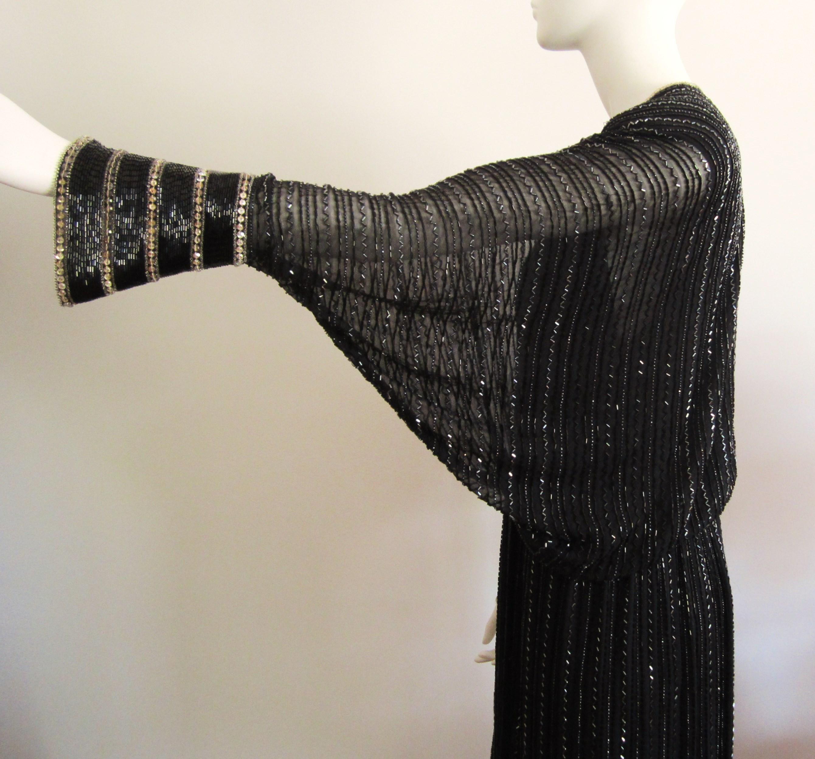 1970s BOB MACKIE Beaded Batwing Gown For Sale 3