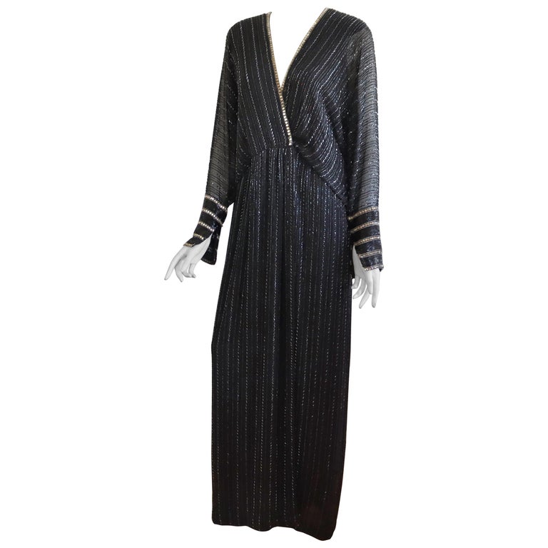 women's beaded dolman-sleeve dress Vintage Rare Halston Beaded Starry Dolman Sleeve Dress  Recess