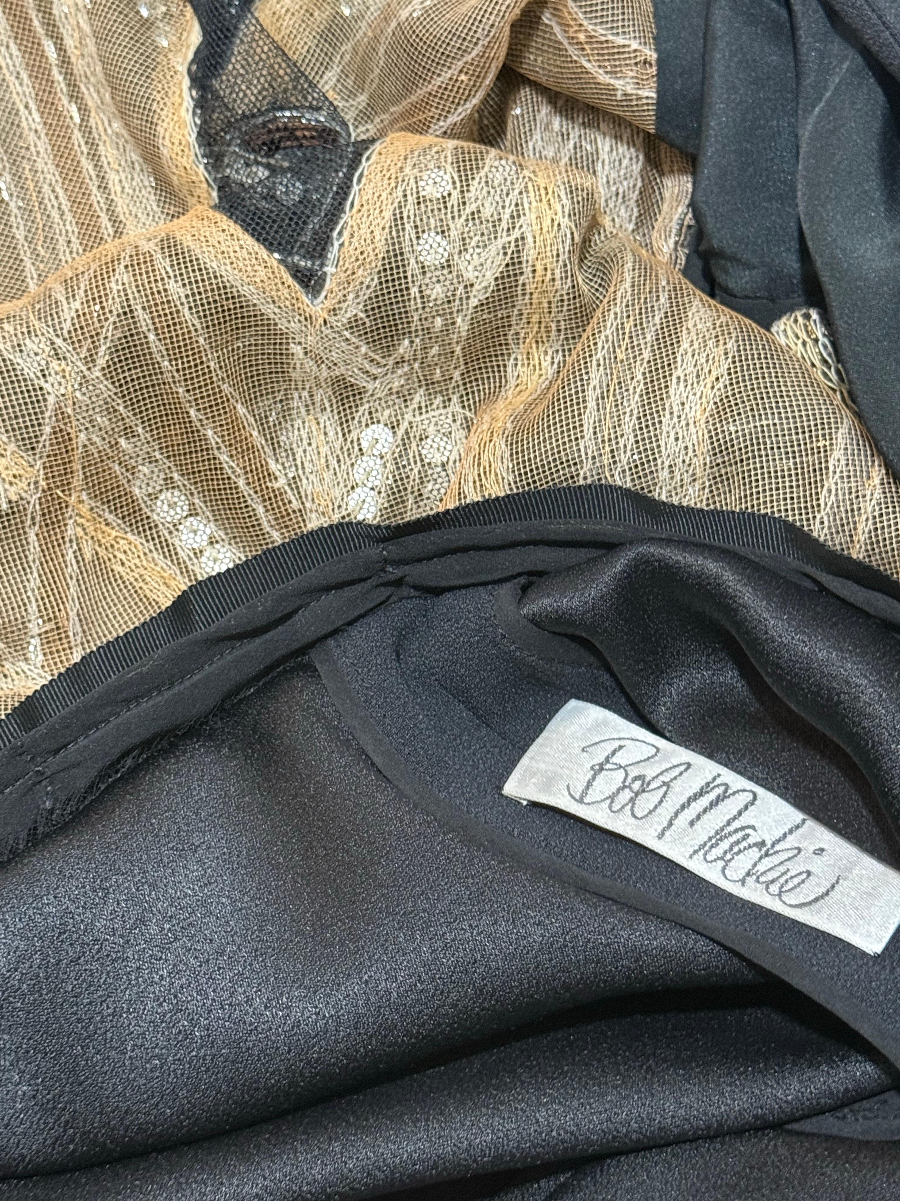 1970s Bob Mackie Black Crepe Column Gown w Glamorous Bugle Bead Streamers en vente 13