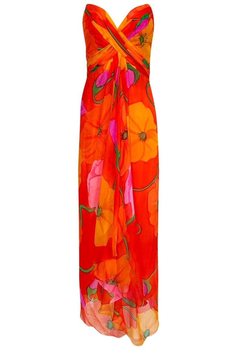 1970s Bob Mackie Floral Print Silk Chiffon Corset Dress and Matching ...