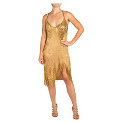 1970S Bob Mackie Mini Abito da Cocktail con Perline Oro