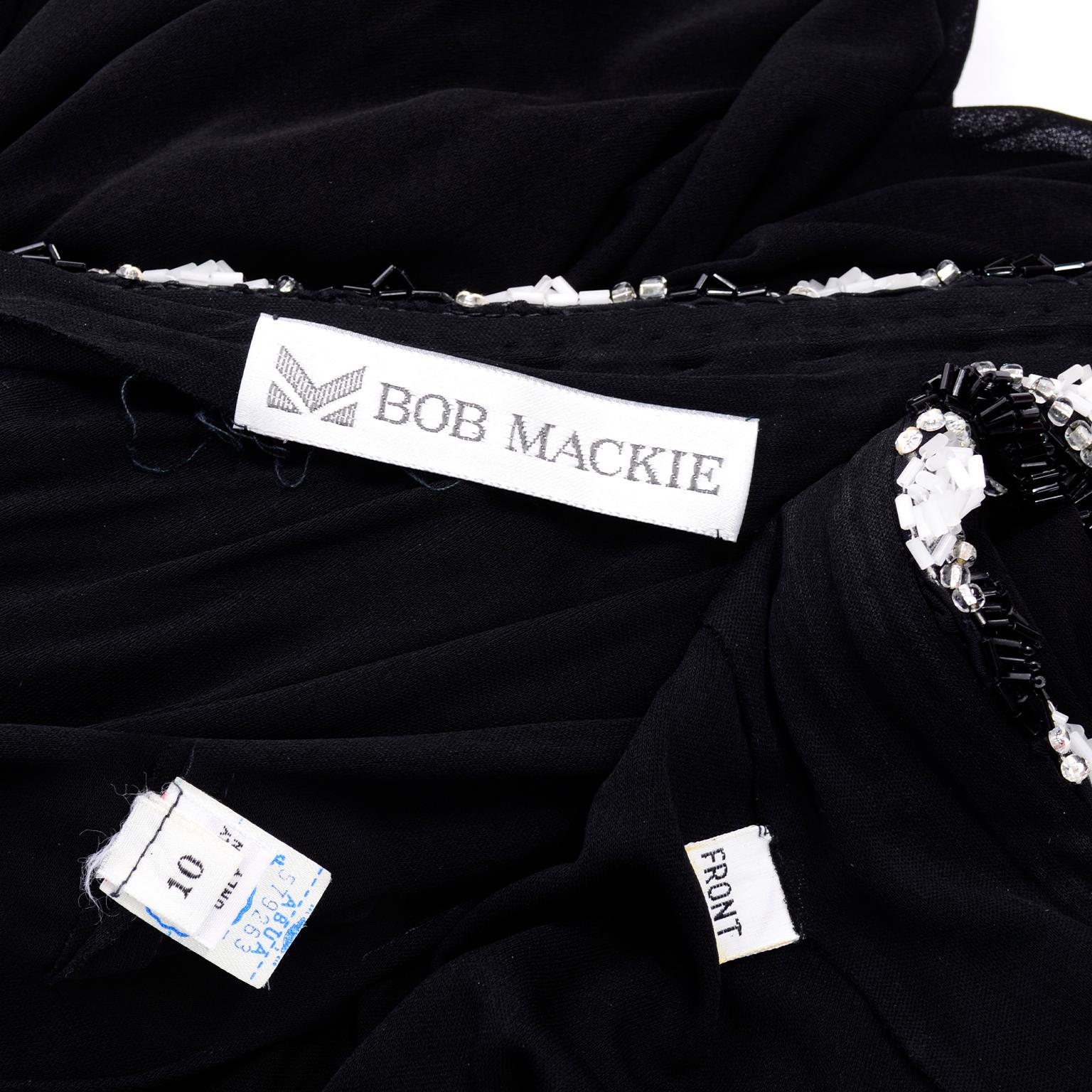 1970s Black Bob Mackie Vintage Silk Beaded Grecian Dress W One Shoulder 7