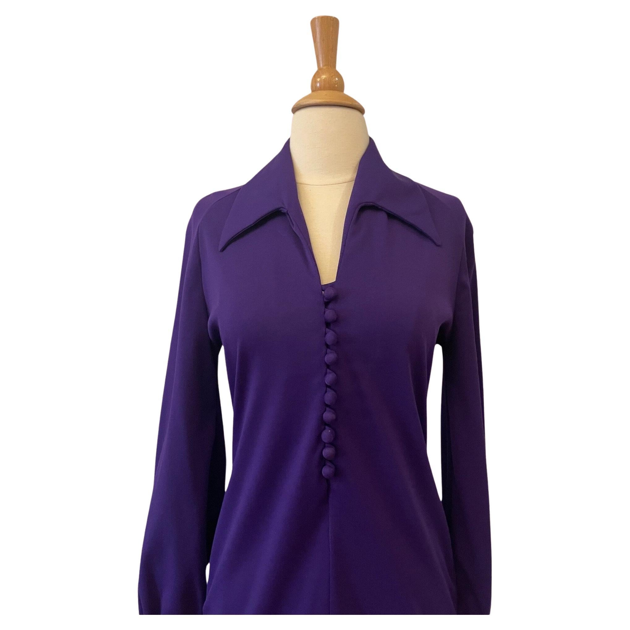 Purple Bodysuit and Rainbow Maxi Skirt 2 Piece Ensemble, Circa 1970s For Sale 2