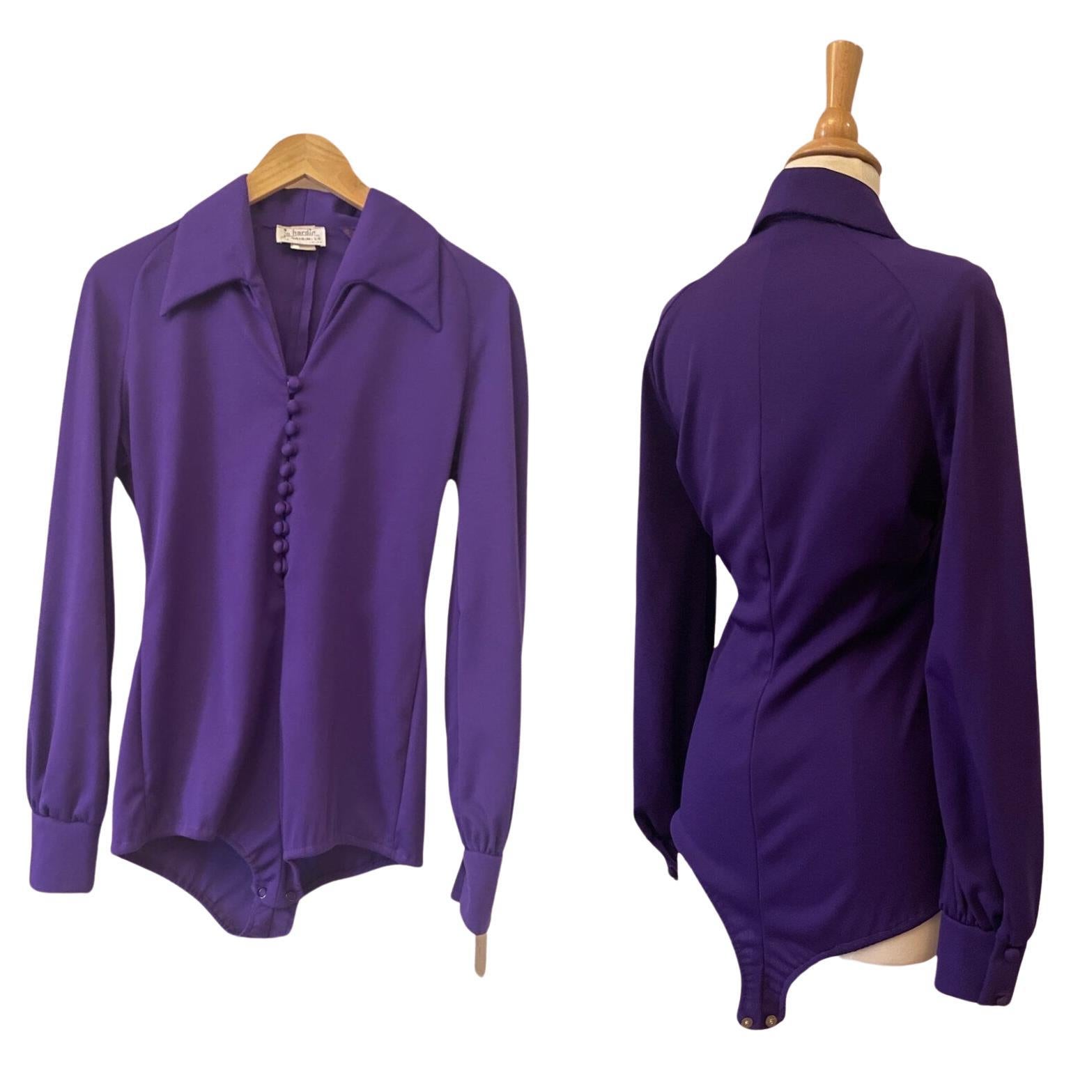 Purple Bodysuit and Rainbow Maxi Skirt 2 Piece Ensemble, Circa 1970s For Sale 3