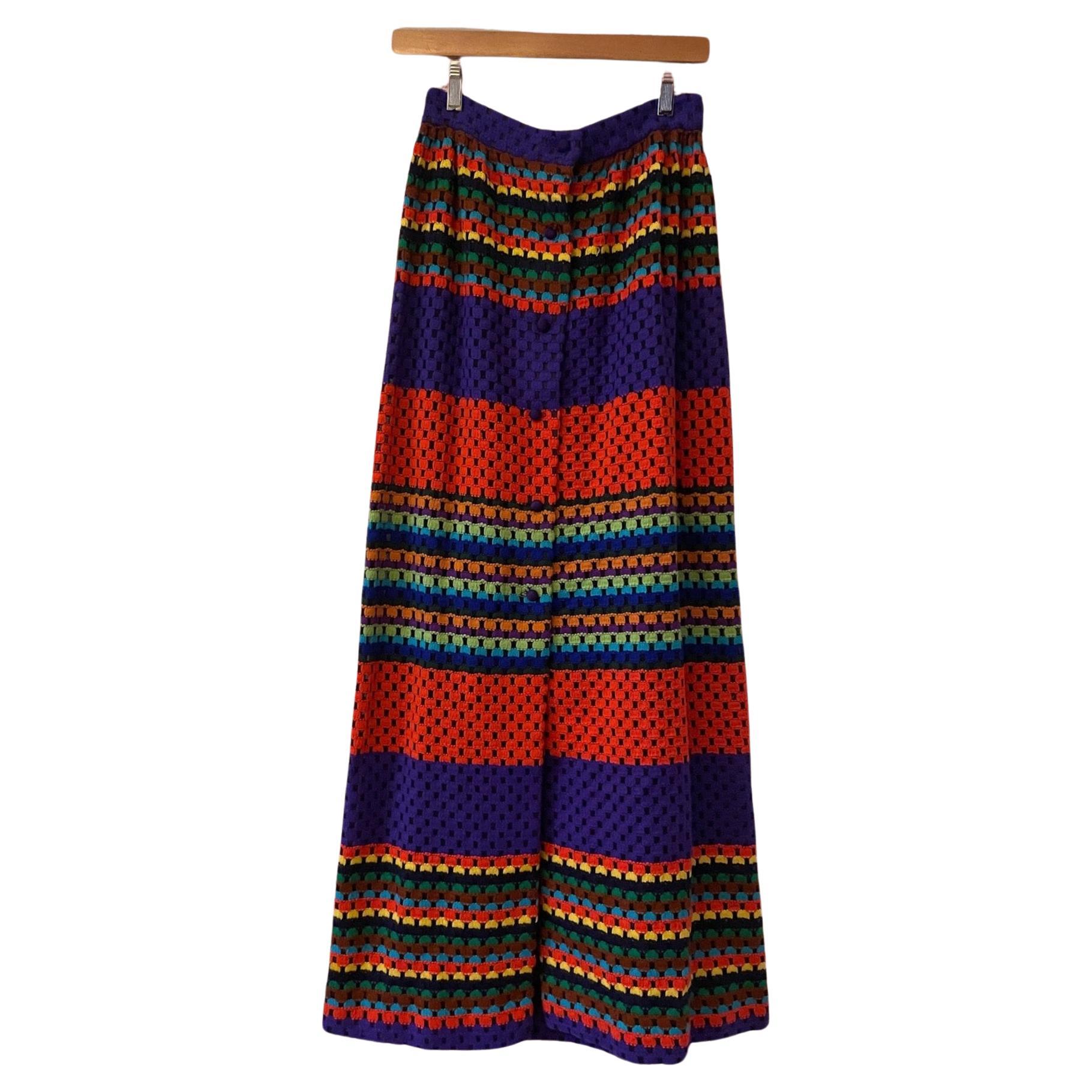 Purple Bodysuit and Rainbow Maxi Skirt 2 Piece Ensemble, Circa 1970s For Sale 4