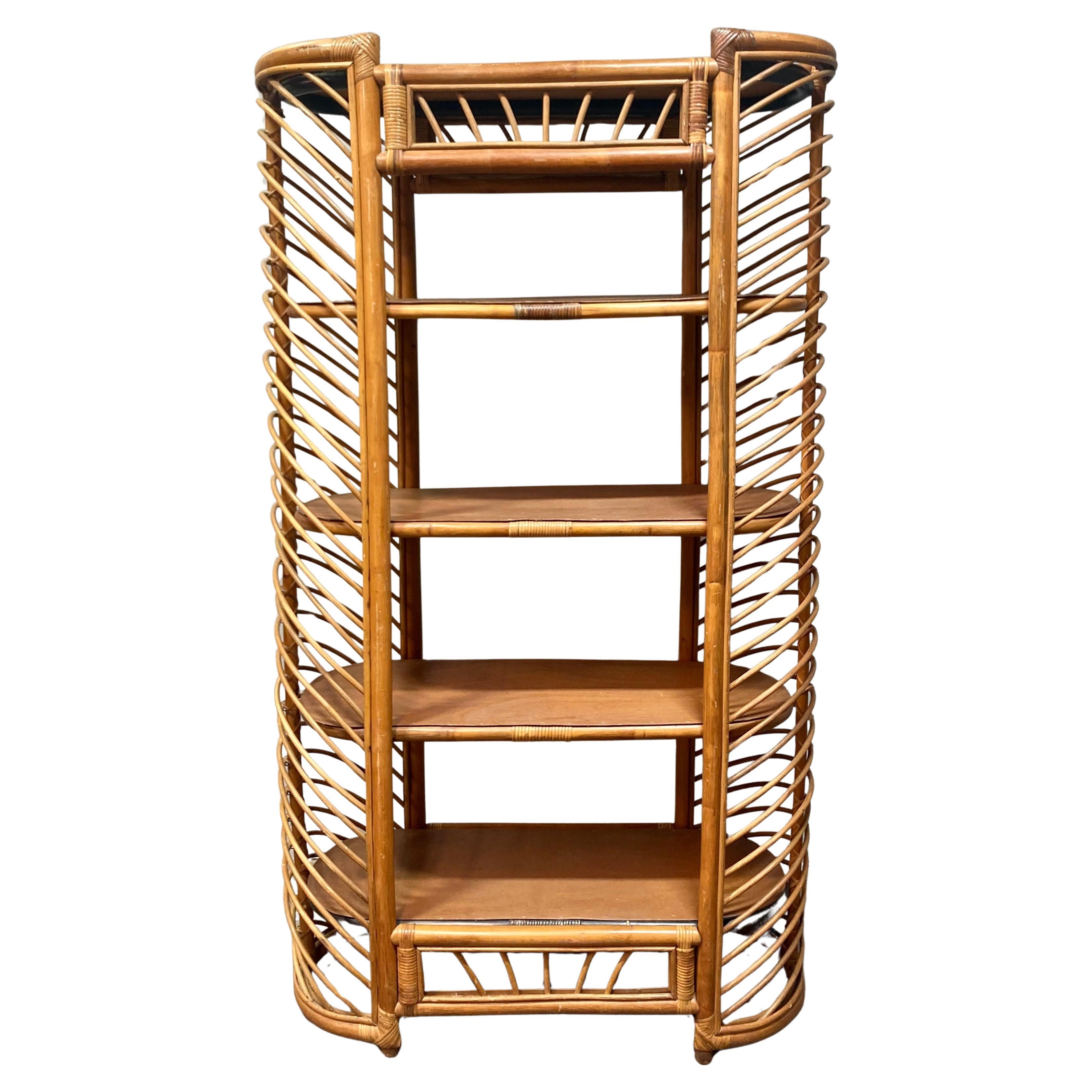 1970
s Bohemian Bamboo and Rattan Bookcase For Sale