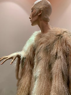 1970s Bohemian Mongolian Lamb Coat Converts To Poncho W/ Mink Tail Fringe