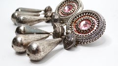 1970s Bohemian Tassel Pink Sterling Silver Plated Dangle Earrings