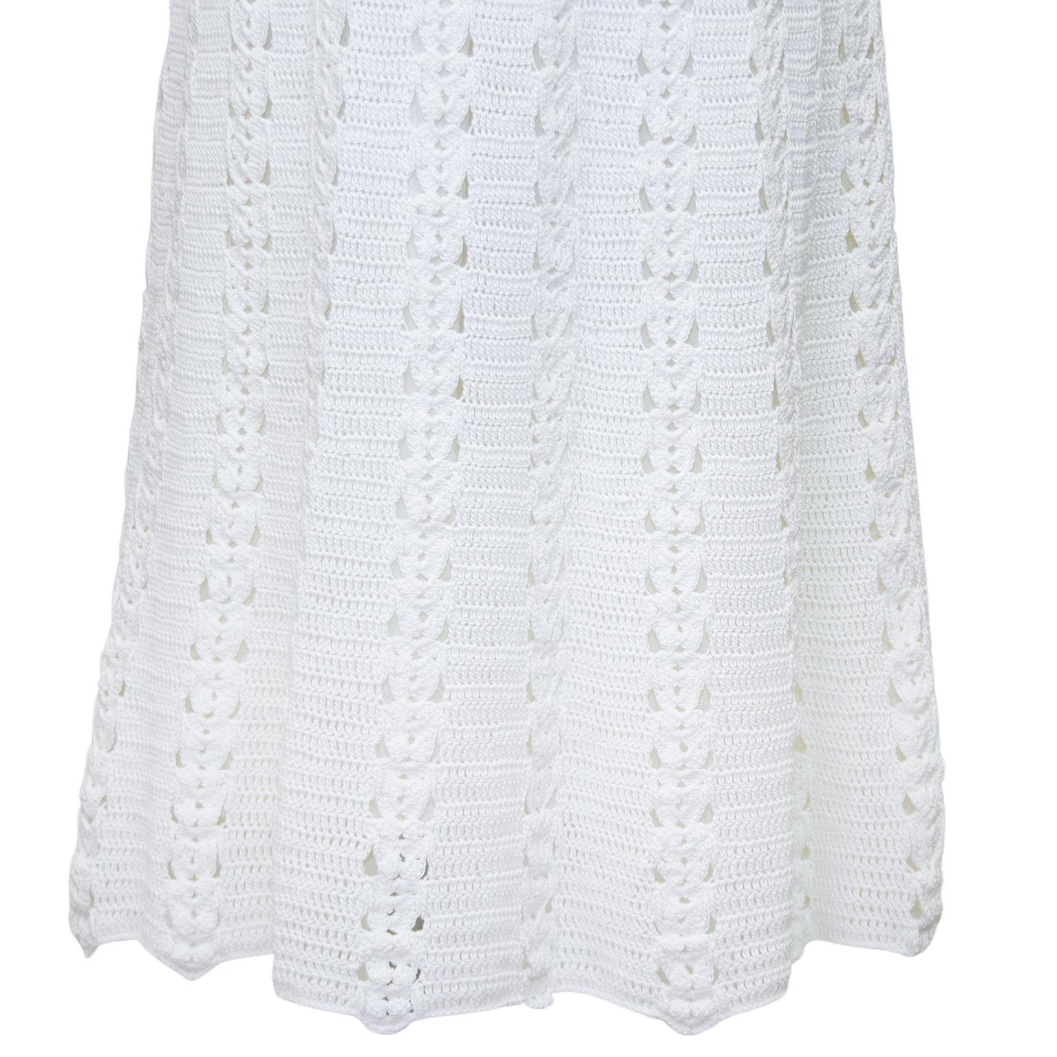 Women's 1970s Bohemian White Cotton Crochet Dress 