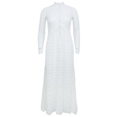 Vintage 1970s Bohemian White Cotton Crochet Dress 