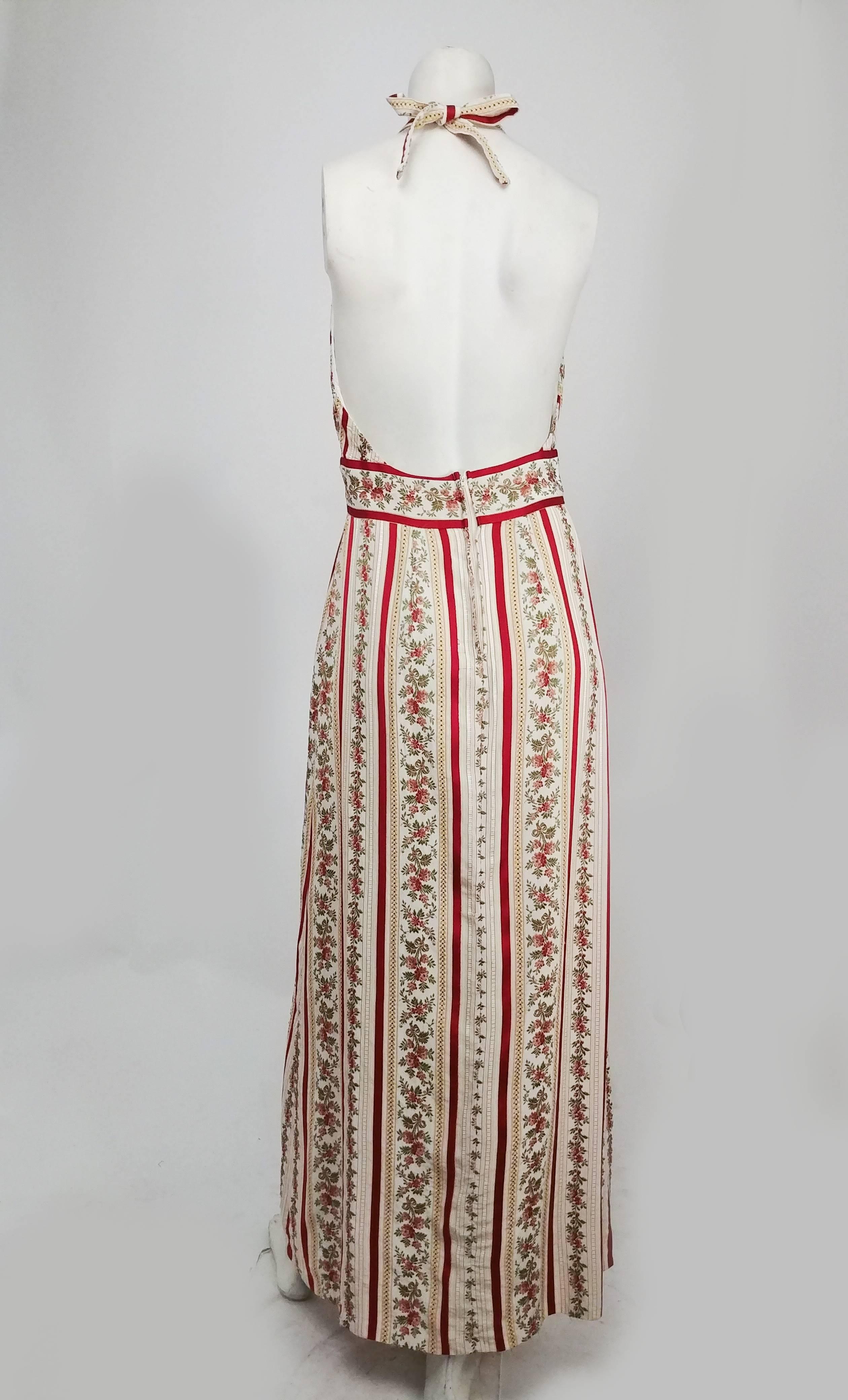 Beige Boho Backless Maxi Halter Dress, 1970s 