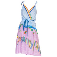 1970s Boho Beach Print Wrap Dress