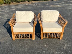 1970s Boho Chic Bamboo and Rattan Lounge Chairs in McGuire Style