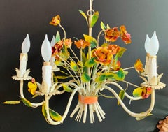 1970s Boho Chic Italian Tole Metal Flowers Chandelier