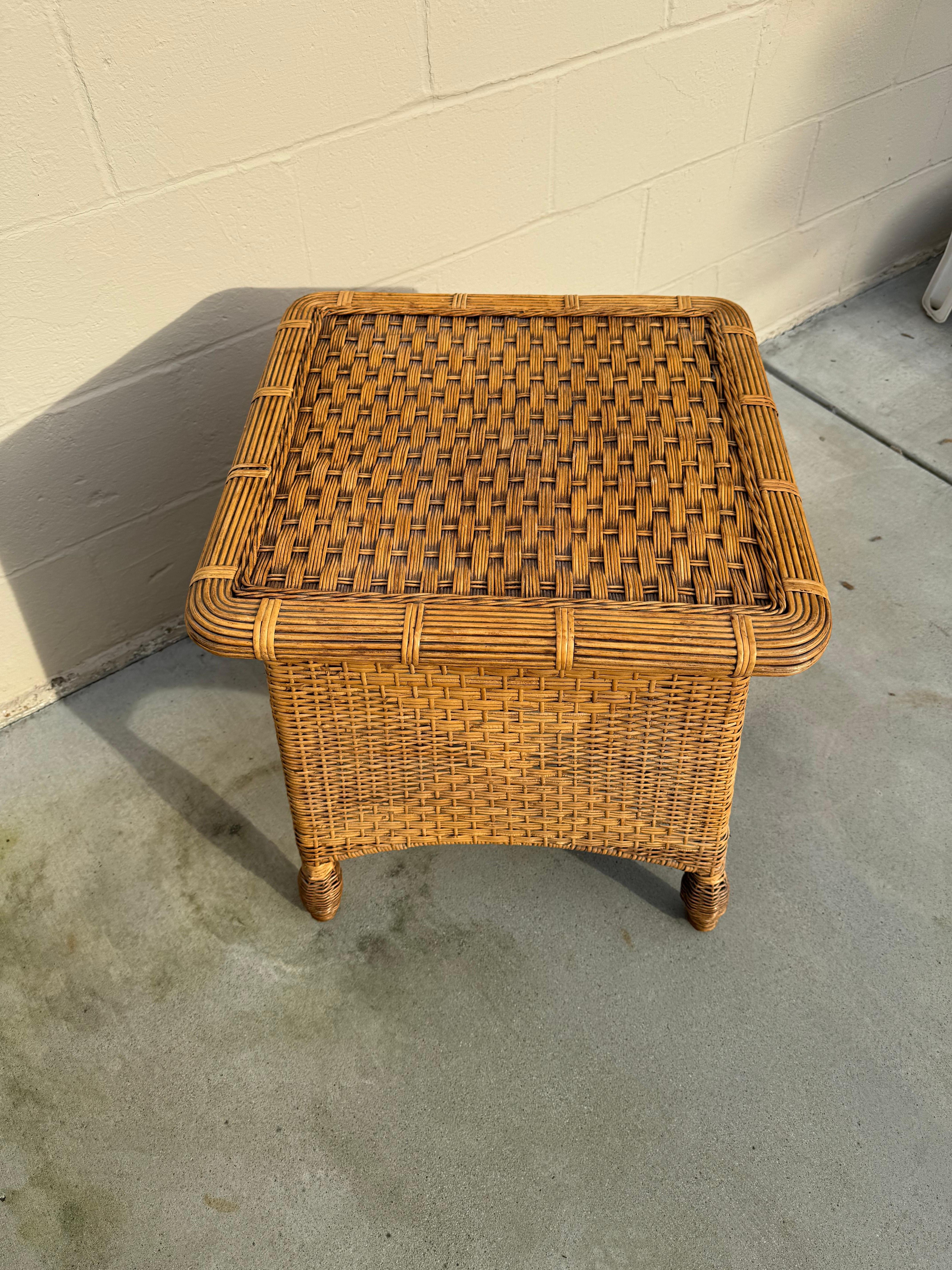 American 1970's Boho Chic Wicker or Rattan Table For Sale