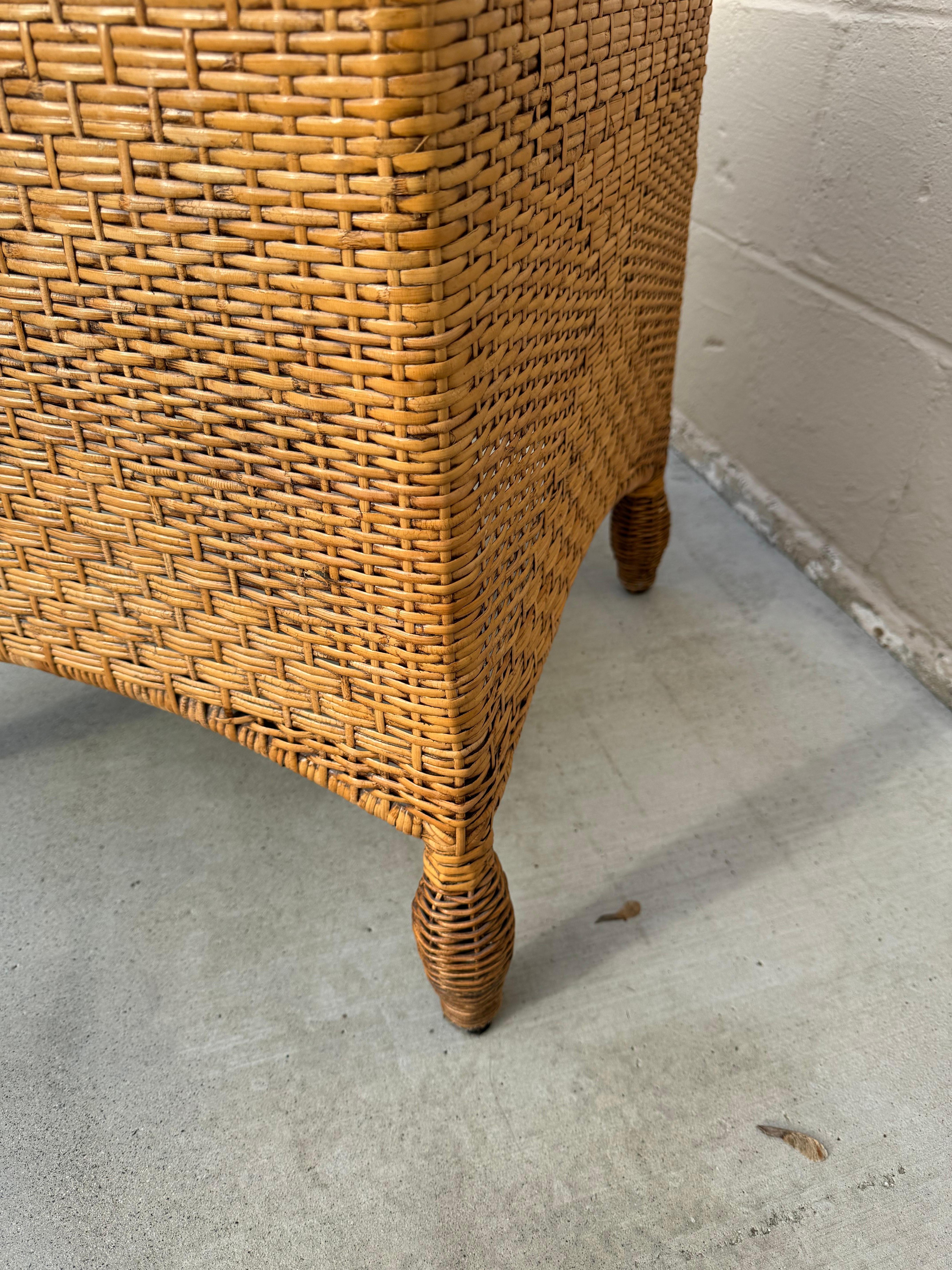 Hand-Woven 1970's Boho Chic Wicker or Rattan Table For Sale