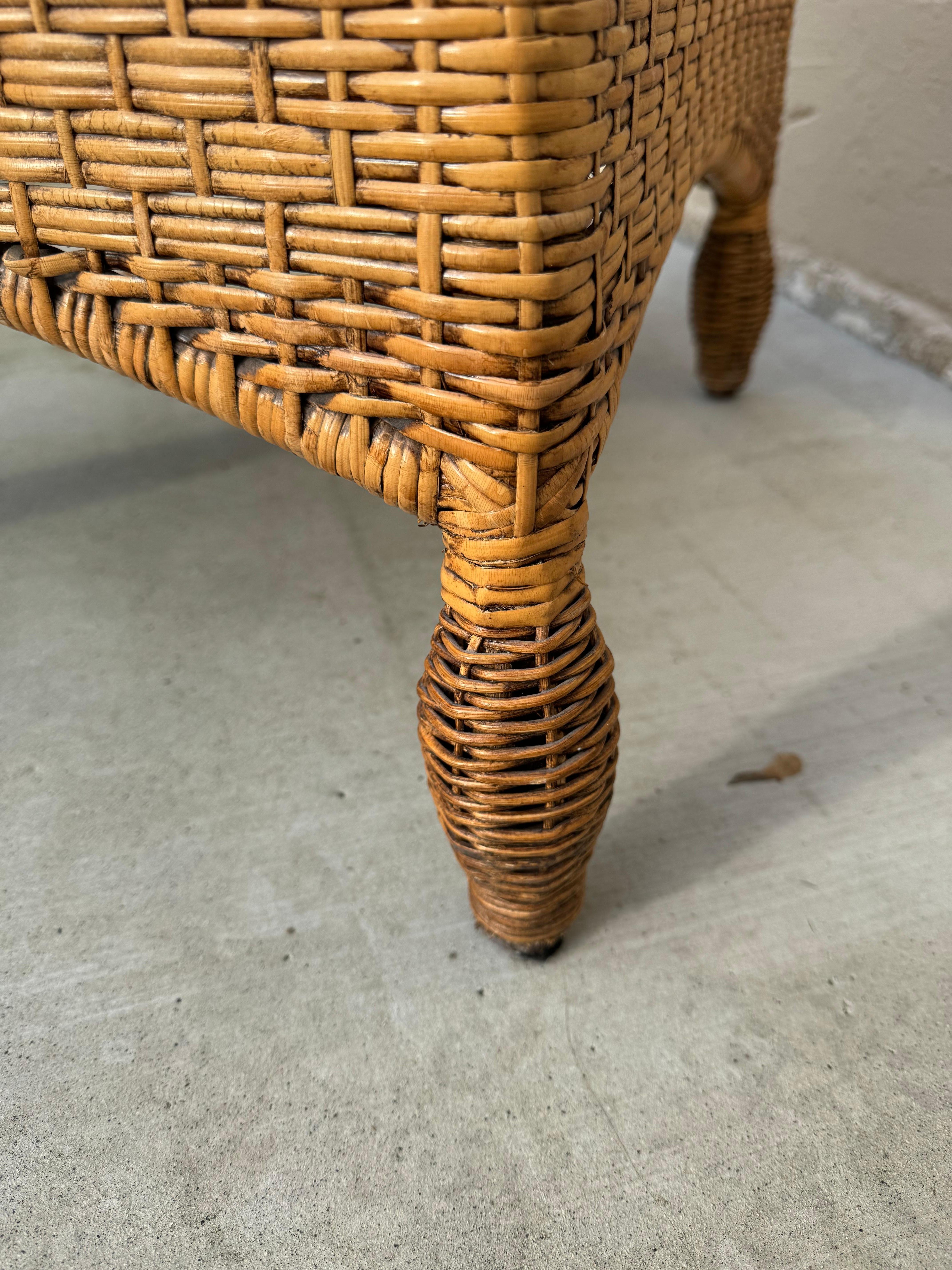 1970's Boho Chic Wicker or Rattan Table In Good Condition For Sale In San Carlos, CA