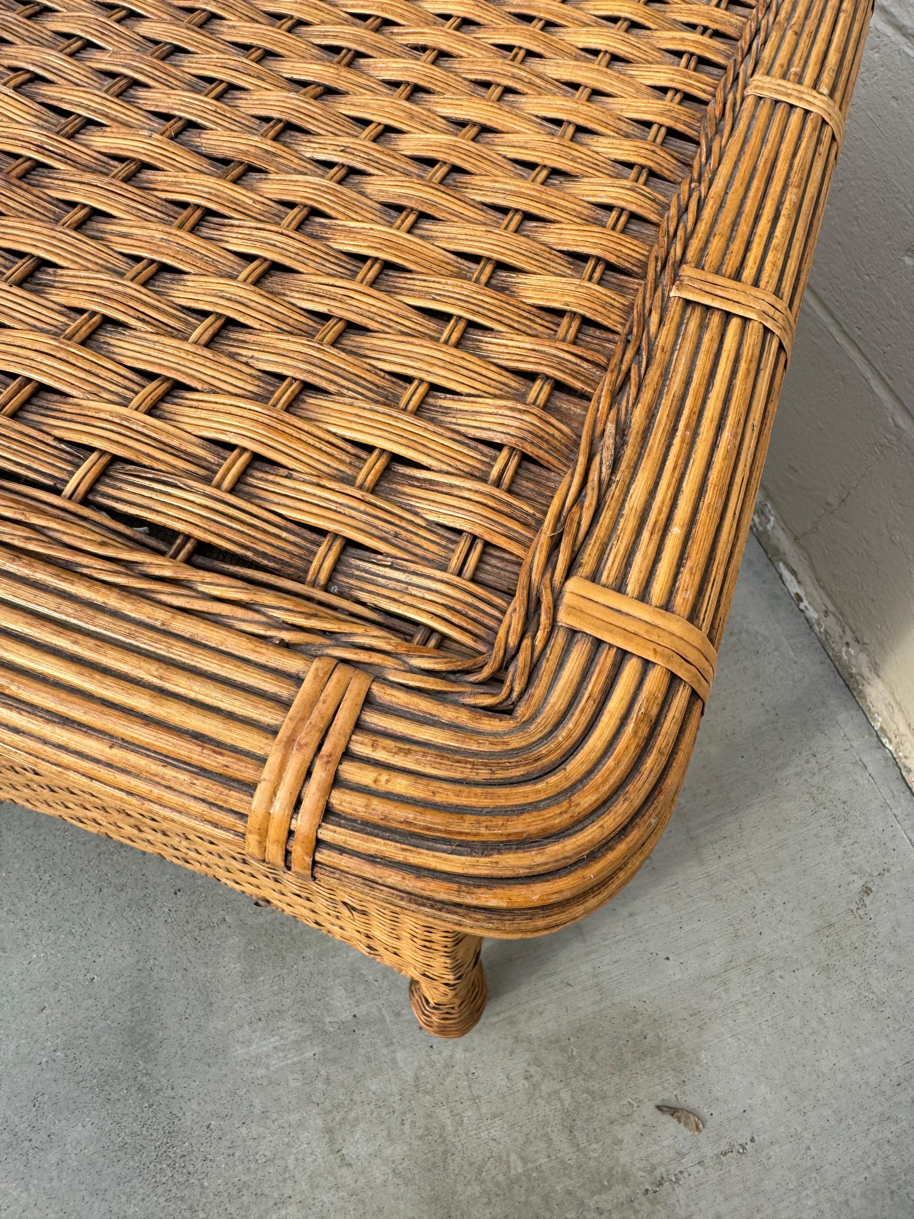 Late 20th Century 1970's Boho Chic Wicker or Rattan Table For Sale
