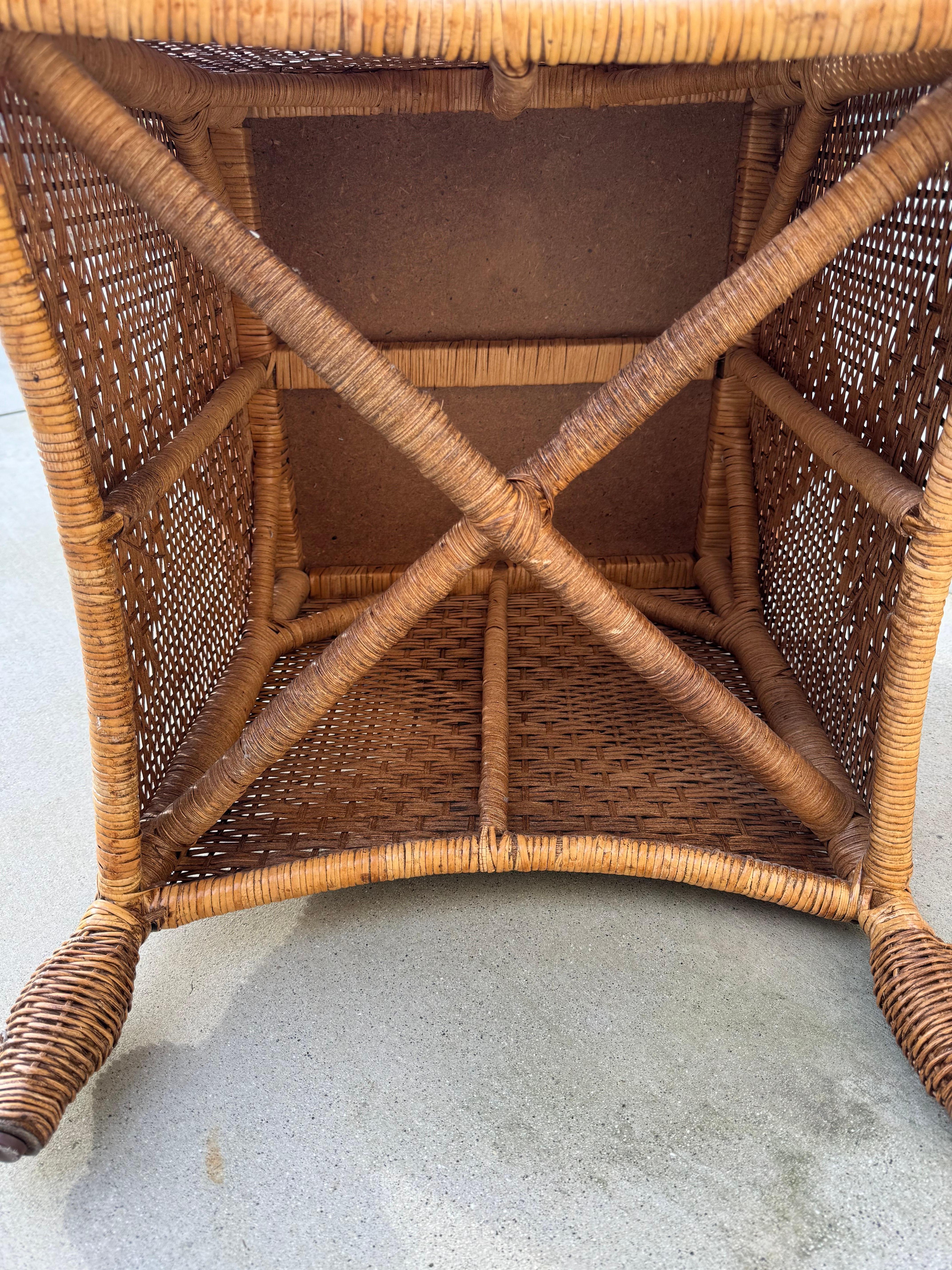 1970's Boho Chic Wicker or Rattan Table For Sale 1