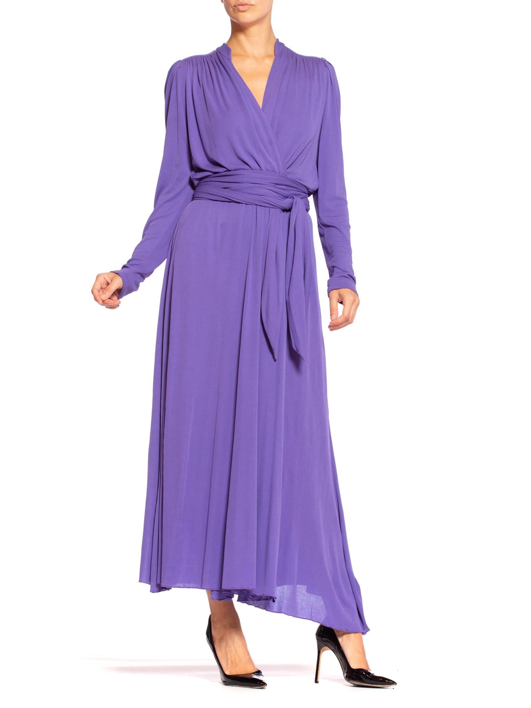Purple 1970'S Lilac Silk Jersey Long Sleeved Wrap Dress With Sash Belt