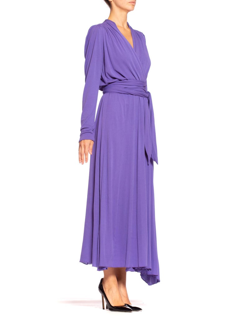 1970's Boho Lilac Purple Rayon Silk Jersey Wrap Dress For Sale at 1stdibs