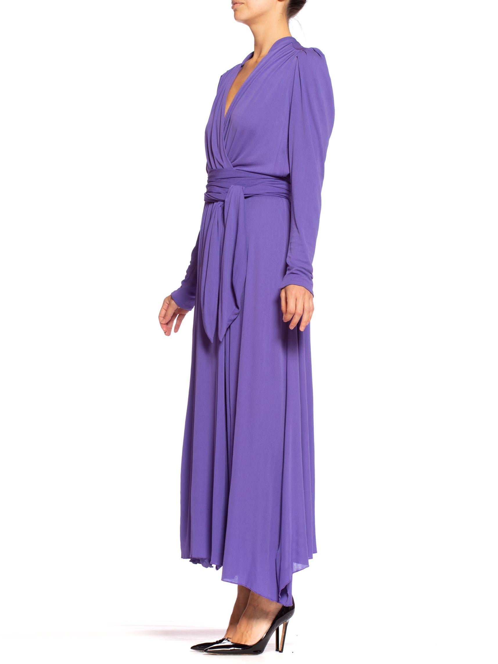Women's 1970'S Lilac Silk Jersey Long Sleeved Wrap Dress With Sash Belt