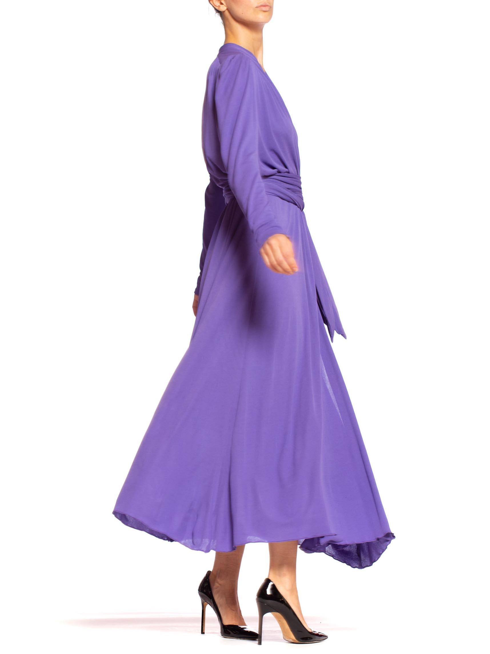 1970'S Lilac Silk Jersey Long Sleeved Wrap Dress With Sash Belt 2