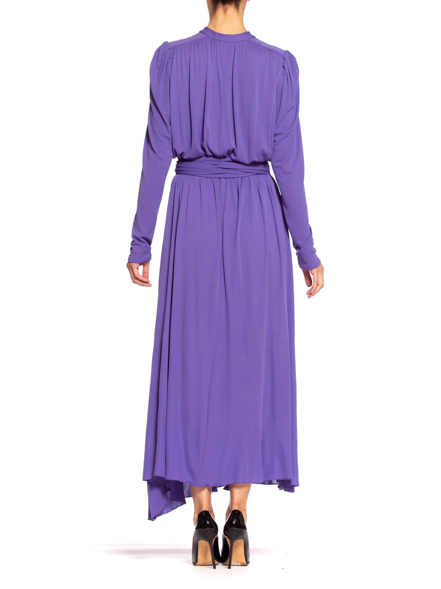 1970'S Lilac Silk Jersey Long Sleeved Wrap Dress With Sash Belt 3