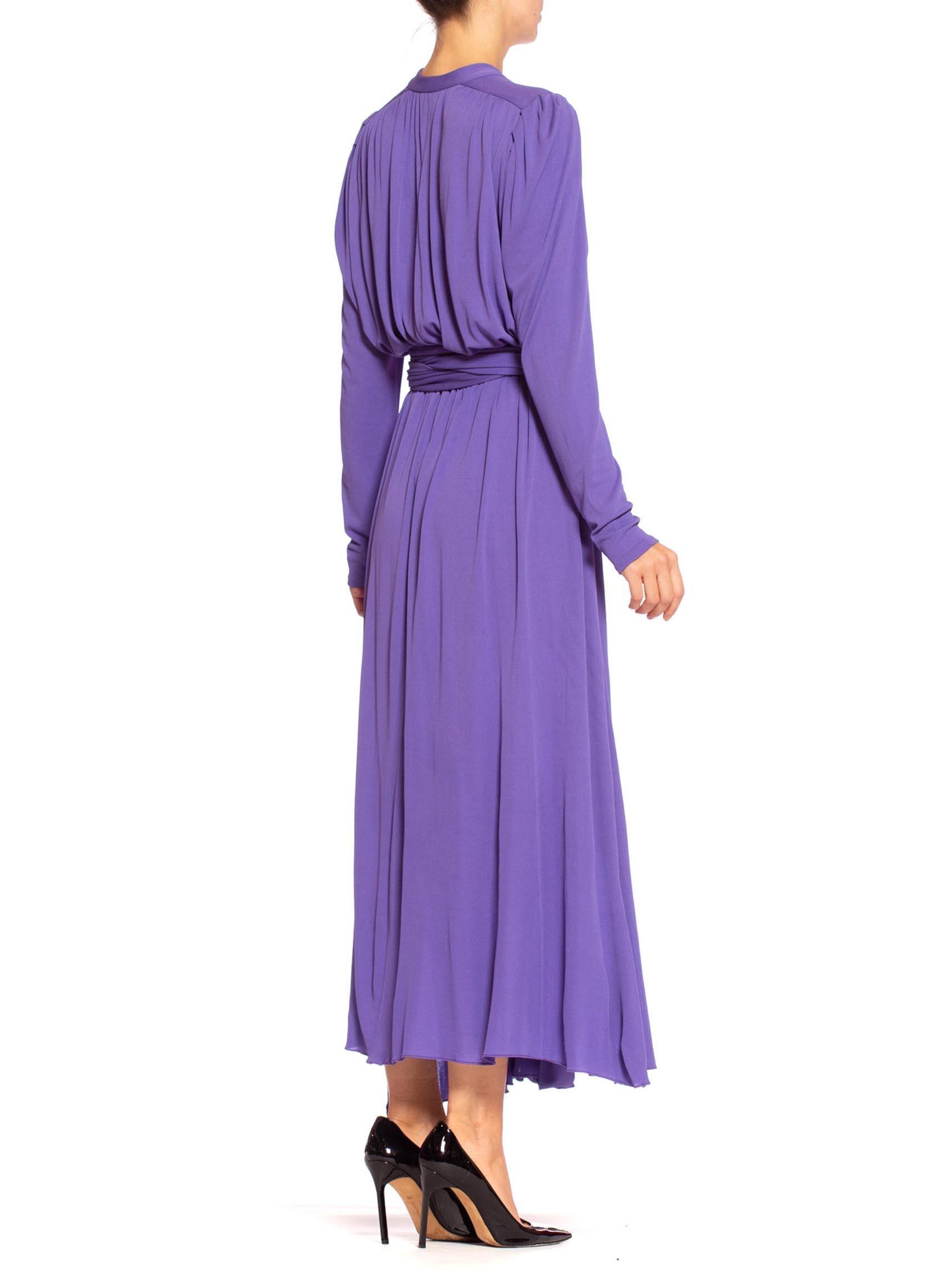 1970'S Lilac Silk Jersey Long Sleeved Wrap Dress With Sash Belt 4