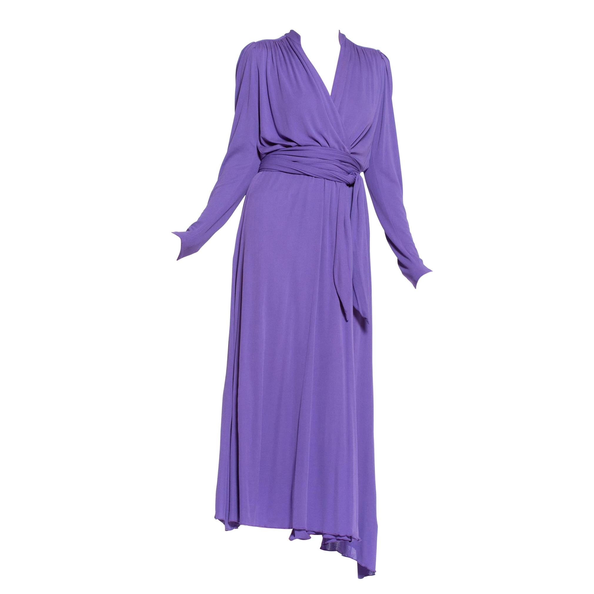 1970'S Lilac Silk Jersey Long Sleeved Wrap Dress With Sash Belt