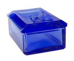 1970s Boho Translucent Blue Glass Decorative Box with Nymph Lid, Czech Republic