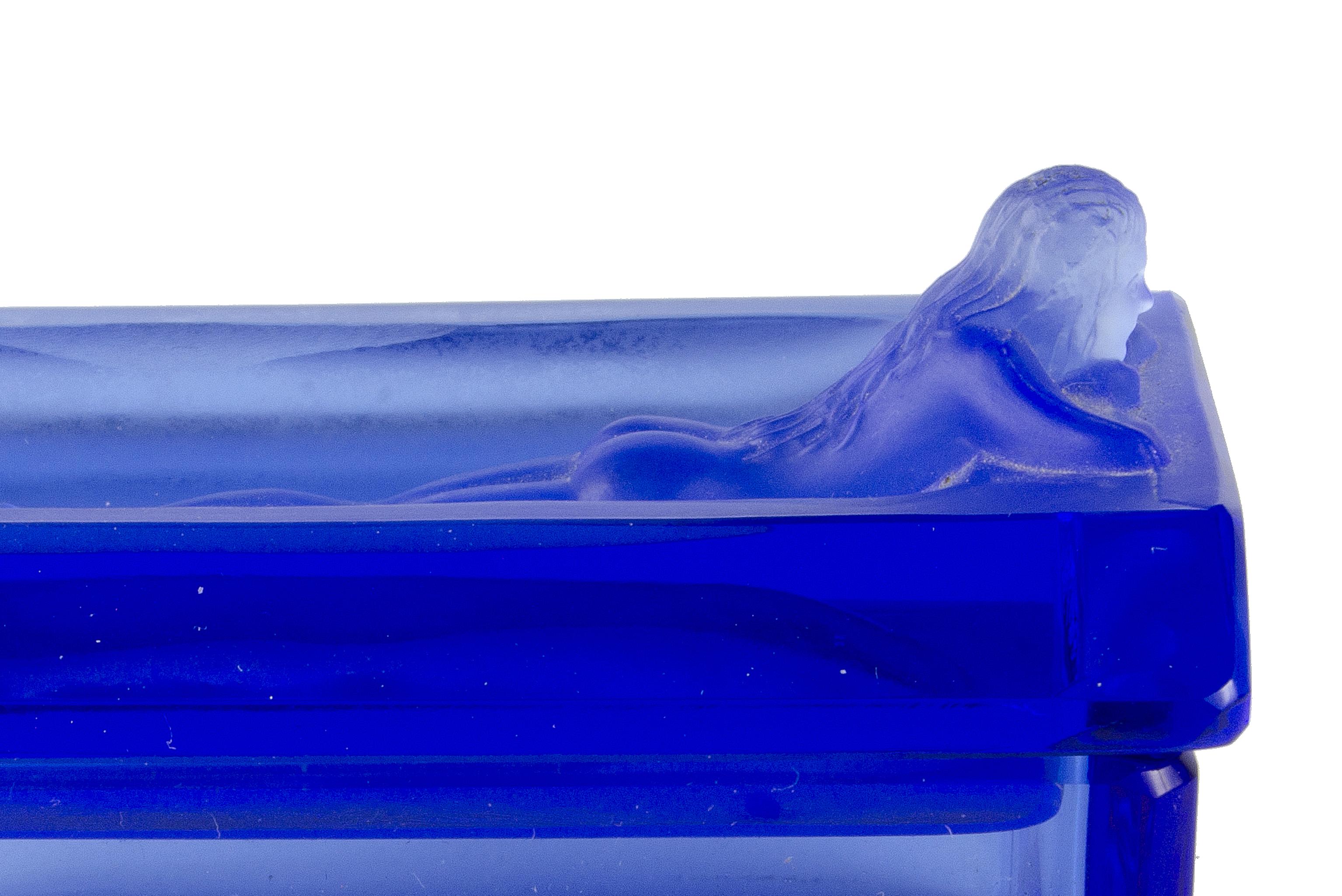 1970s Boho Translucent Blue Glass Decorative Box with Nymph Lid, Czech Republic For Sale 1