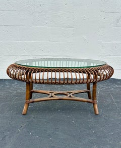 1970s Bonocina Style Sculptural Rattan Oval Coffee Table