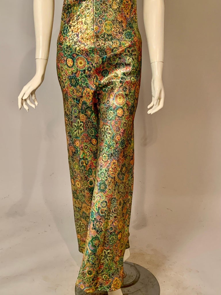 1970’s Bonwit Teller Gold Lame Evening Jumpsuit  In Excellent Condition For Sale In New Hope, PA