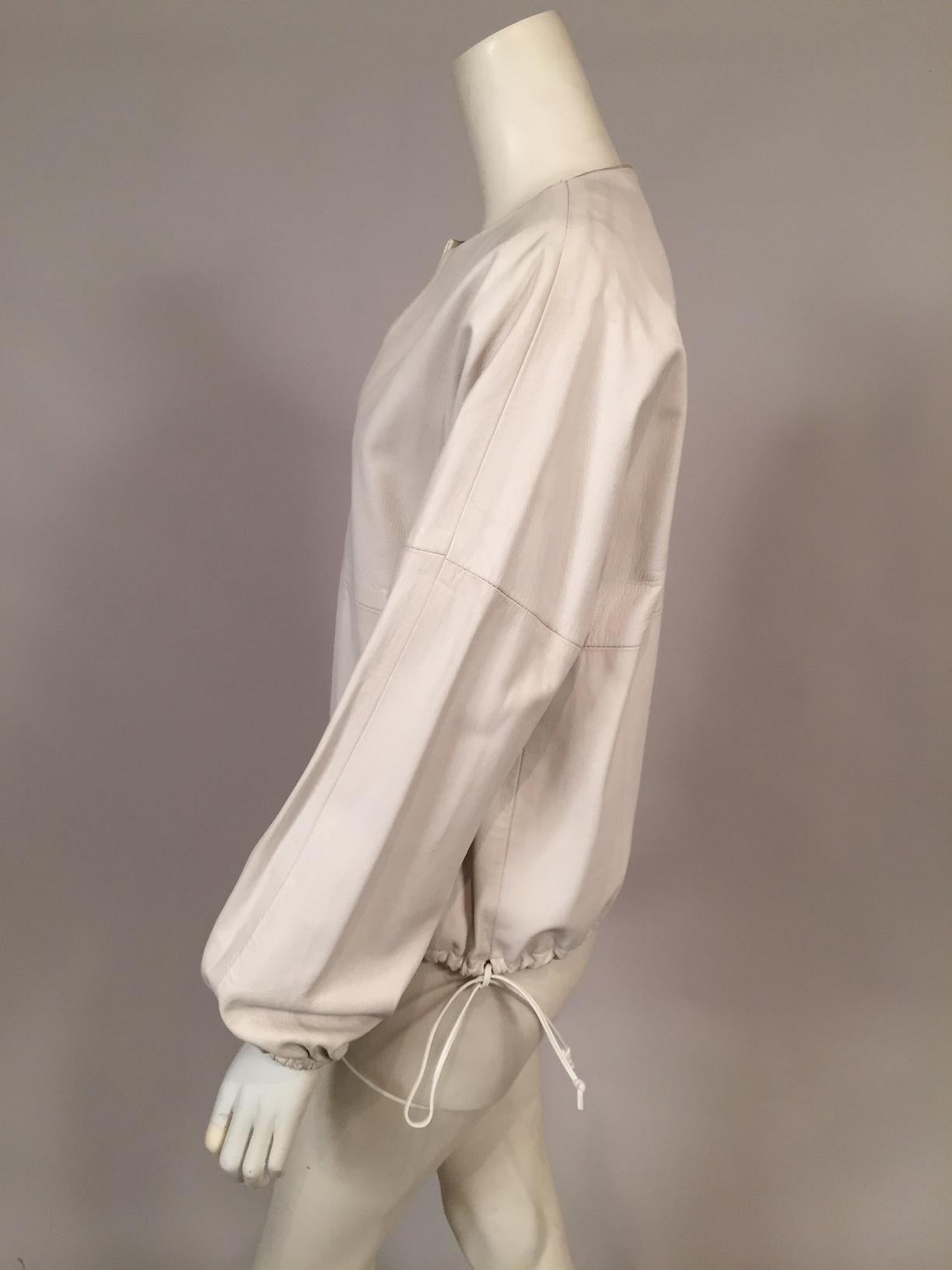 Women's or Men's 1970's Bonwit Teller White Leather Pullover Blouson Top