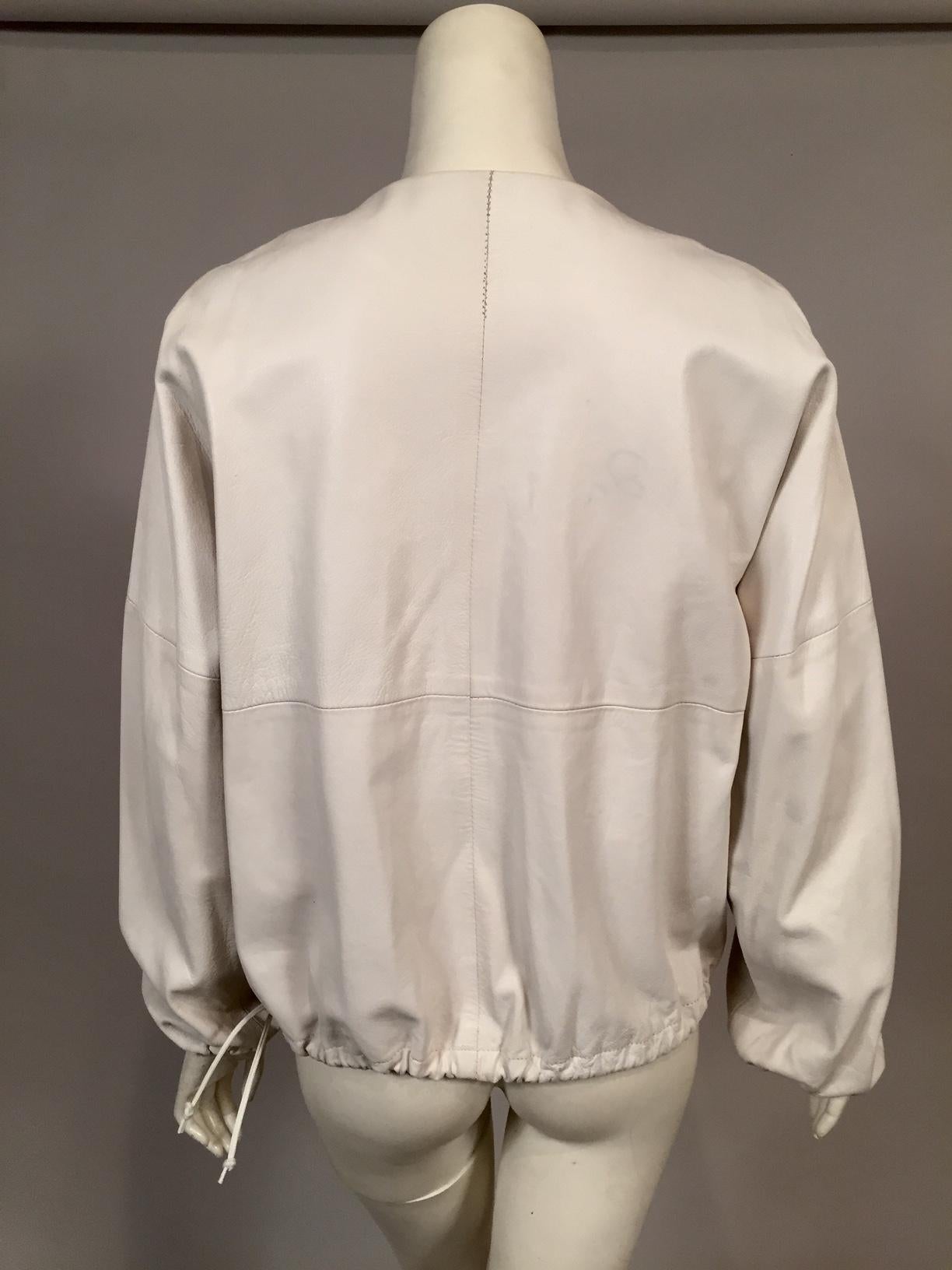 1970's Bonwit Teller White Leather Pullover Blouson Top 2