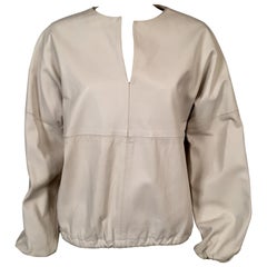 1970's Bonwit Teller White Leather Pullover Blouson Top