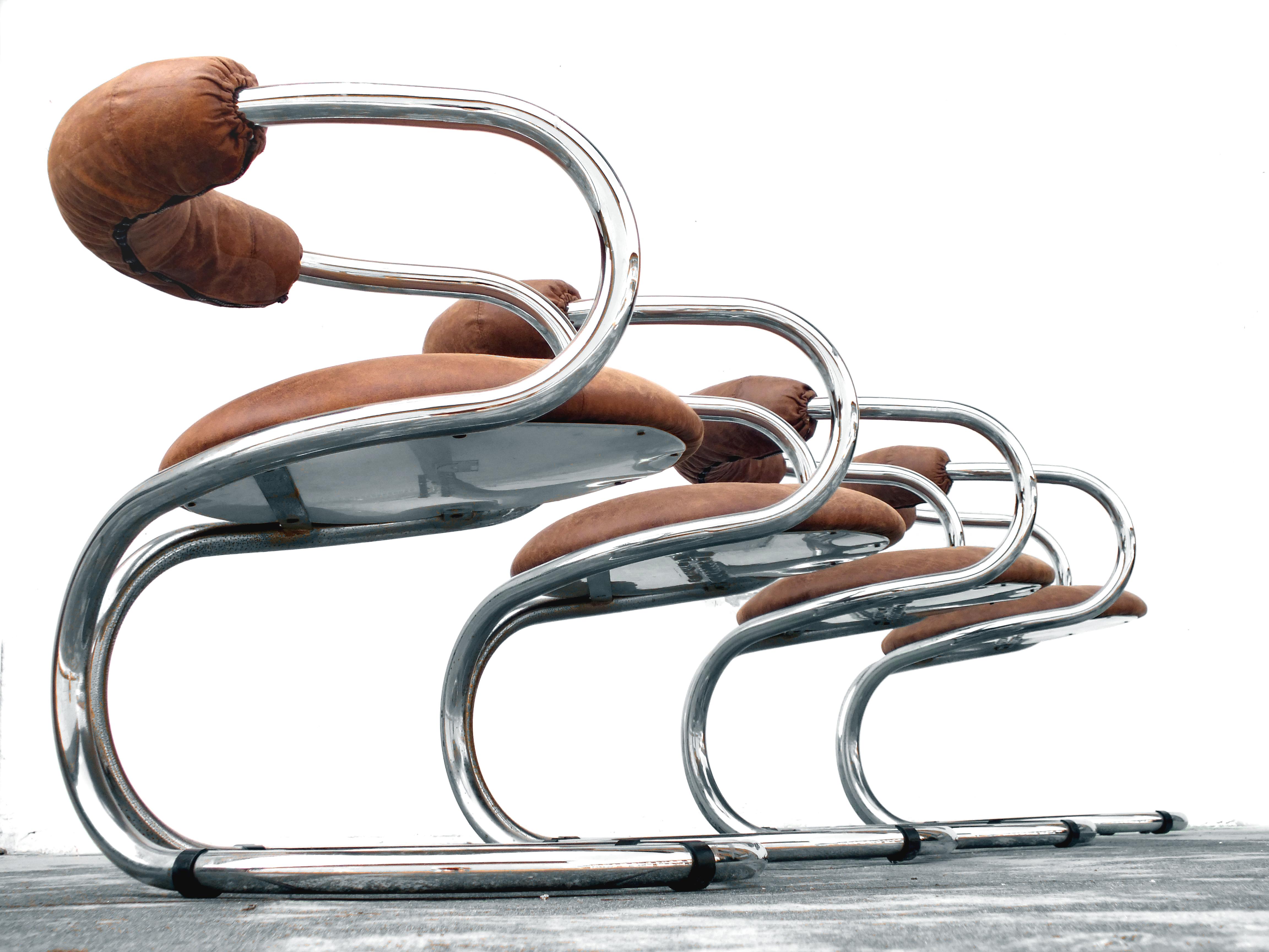 1970s Bonzanini Rudy Design for Tecnosalotto Mantova Italy Chairs, Set of 4 For Sale 3