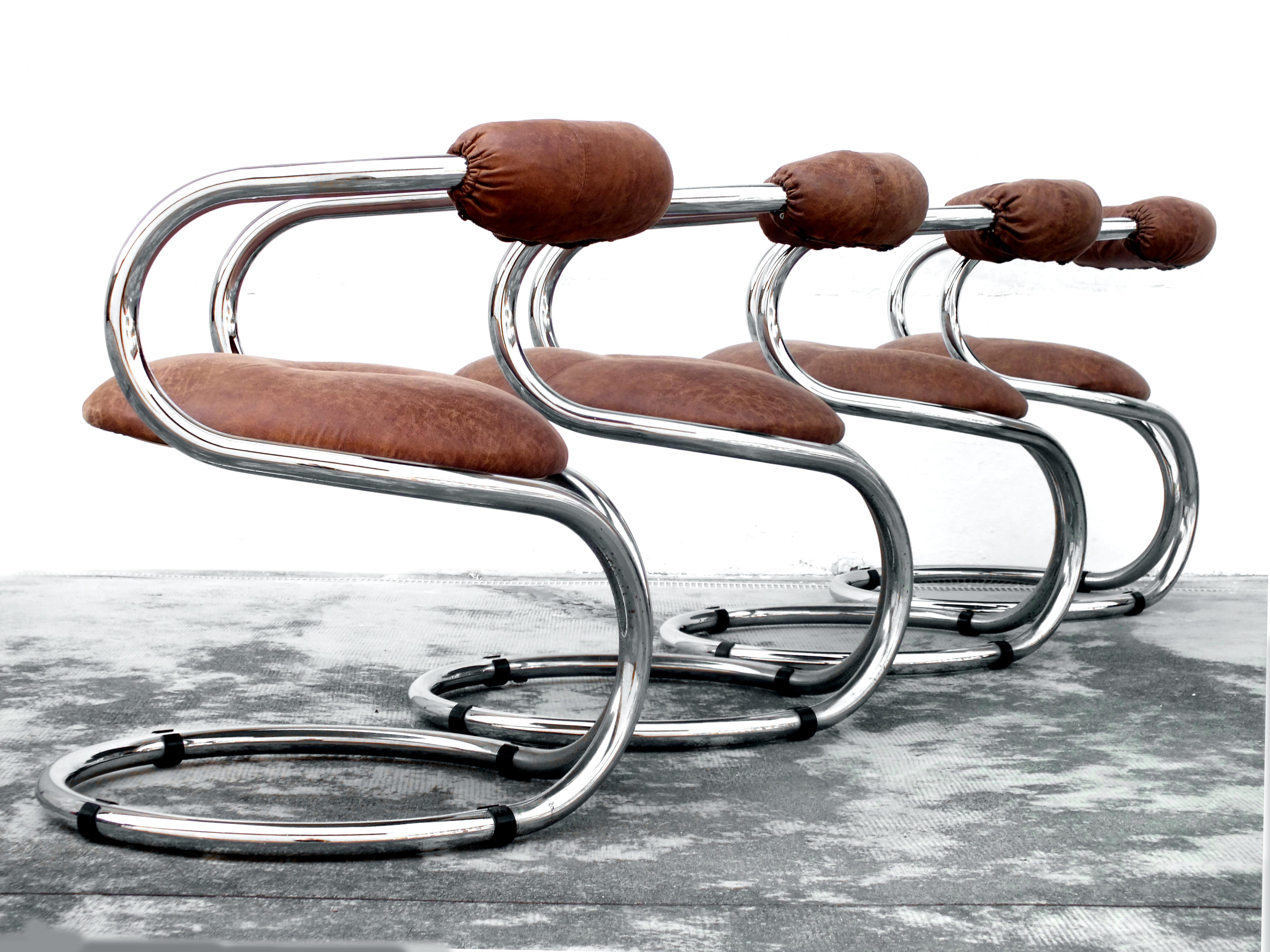 Italian 1970s Bonzanini Rudy Design for Tecnosalotto Mantova Italy Chairs, Set of 4 For Sale