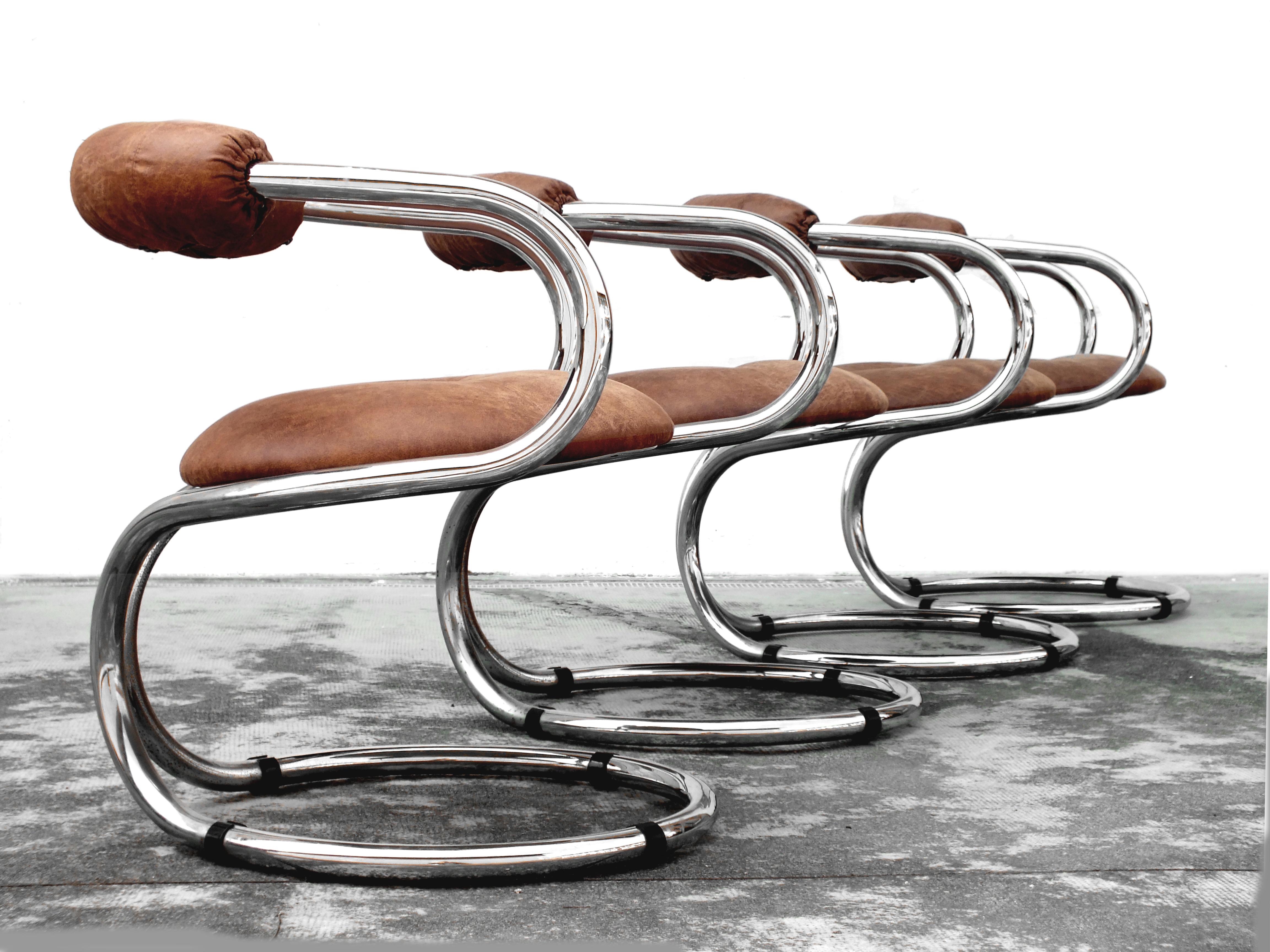 1970s Bonzanini Rudy Design for Tecnosalotto Mantova Italy Chairs, Set of 4 In Good Condition For Sale In Biella, IT