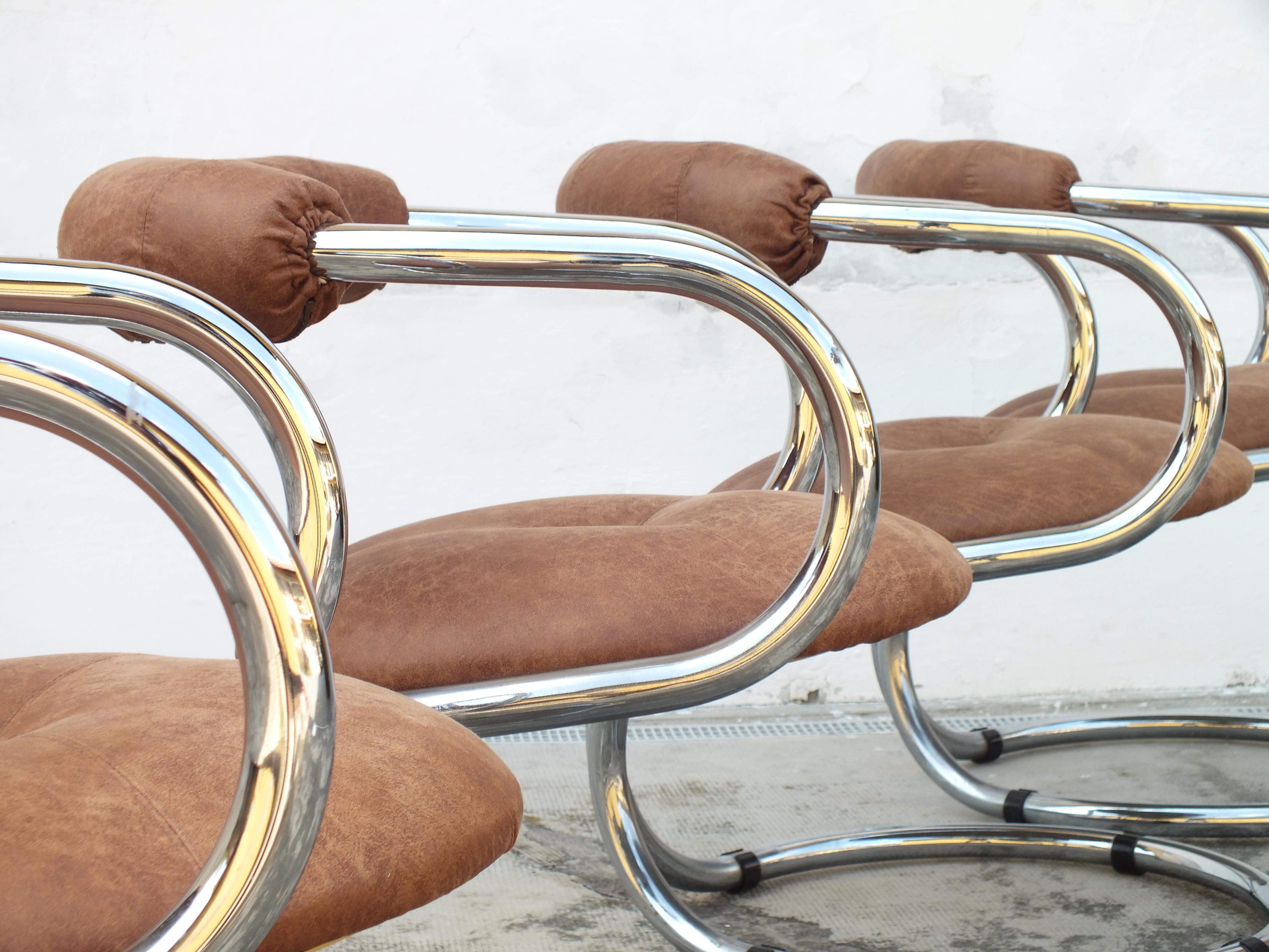Late 20th Century 1970s Bonzanini Rudy Design for Tecnosalotto Mantova Italy Chairs, Set of 4 For Sale