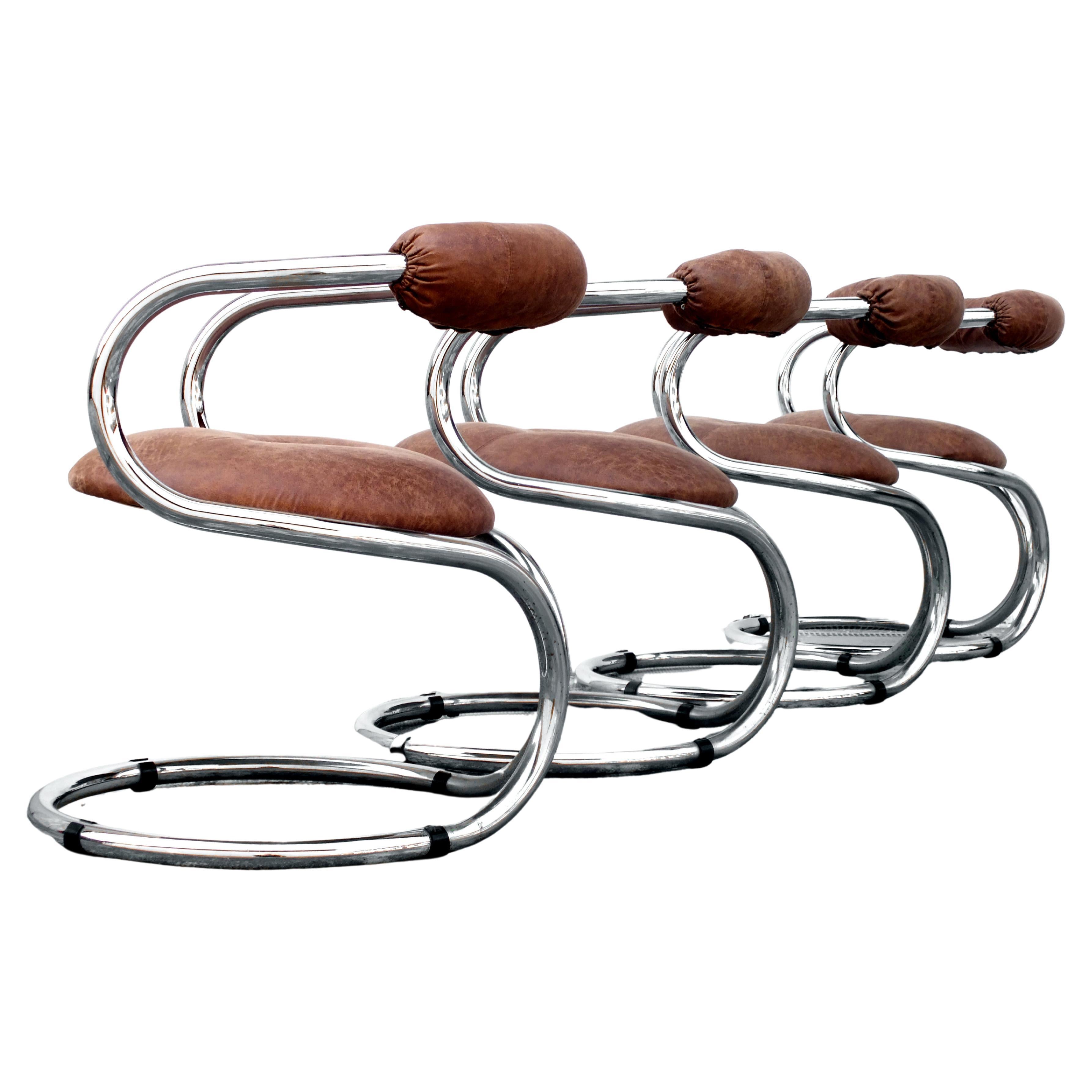 1970s Bonzanini Rudy Design for Tecnosalotto Mantova Italy Chairs, Set of 4