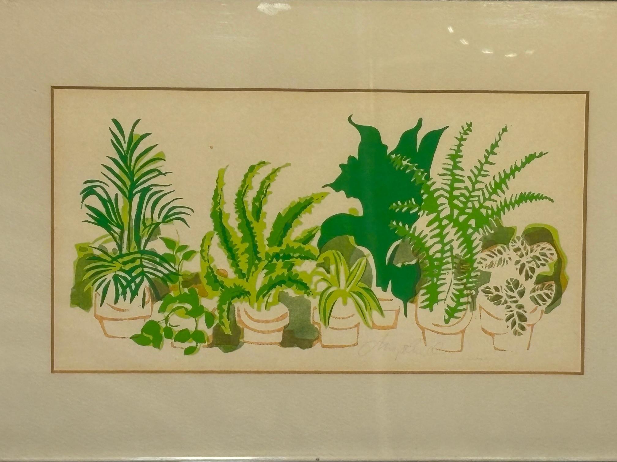 Imprimé vintage vibrant dans des verts audacieux dans un style graphique presque semblable à une silhouette.  Il évoque Milton Avery avec un clin d'œil au pop art et au minimalisme scandinave.